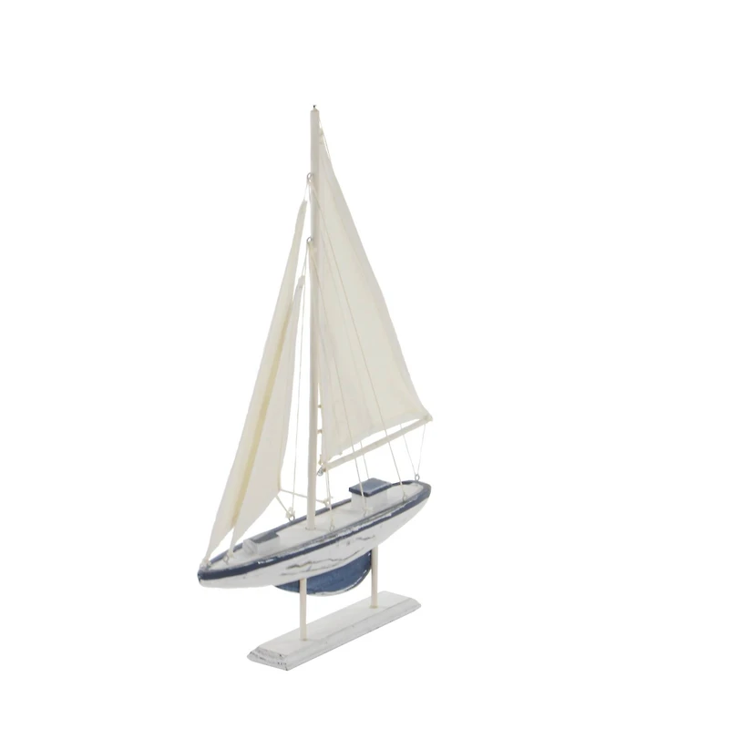 White Wood Coastal Sail Boat Sculpture Set