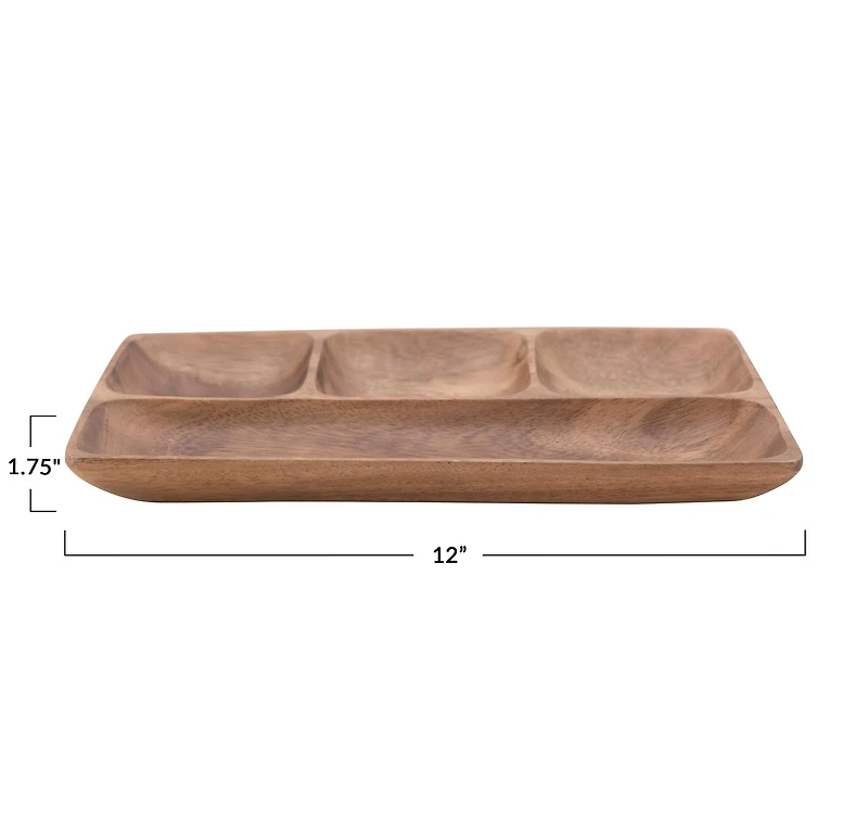 Hello Honey® 12" Hand-Carved Acacia Wood 4-Section Tray