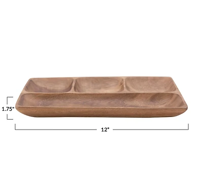 Hello Honey® 12" Hand-Carved Acacia Wood 4-Section Tray
