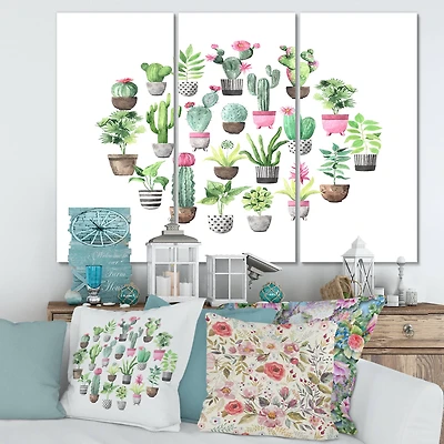 Designart - Cacti In Ceramic Pots In Gentle Tones II