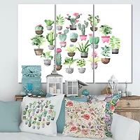 Designart - Cacti In Ceramic Pots In Gentle Tones II