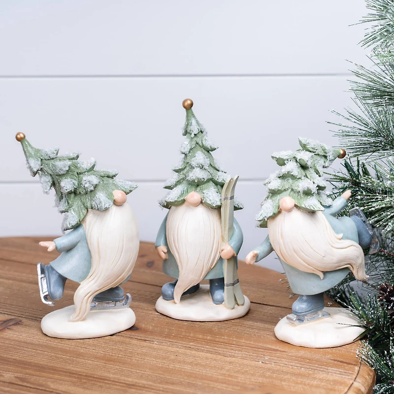 Pine Tree Gnome with Skis & Skates Set