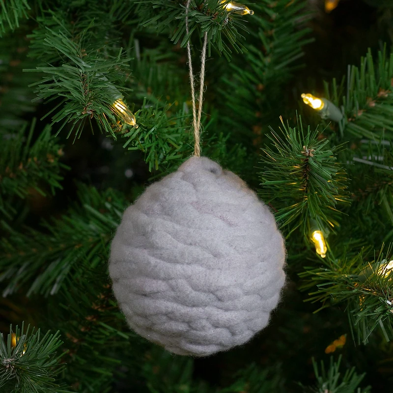 3.25" Light Gray Knit Shatterproof Ball Ornament