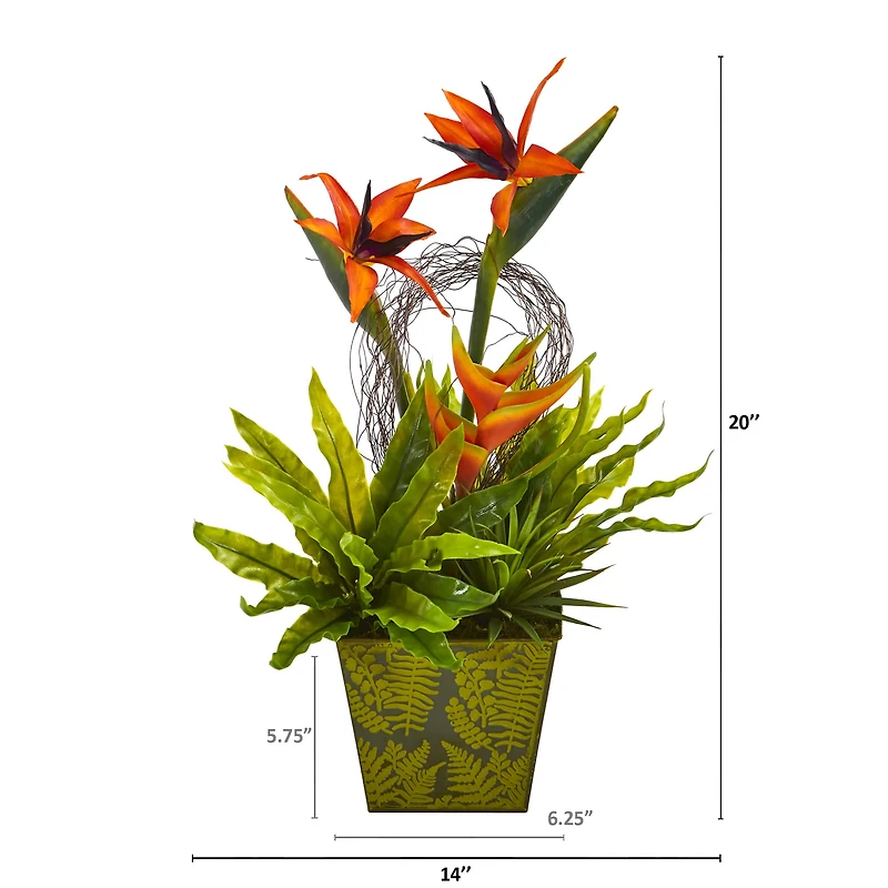 20" Tropical and Succulent Artificial Arrangement in Green Vase