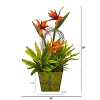 20" Tropical and Succulent Artificial Arrangement in Green Vase