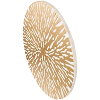 36" x 36" Gold Wooden Starburst Abstract Carved Circle Wall Décor with White Backing