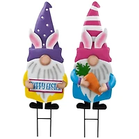 27" Gnomes with Bunny Ears Easter Outdoor Garden Stakes, 2ct.