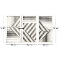 Brown Wood Carved Geometric Wall Decor Set of 3 17", 31"