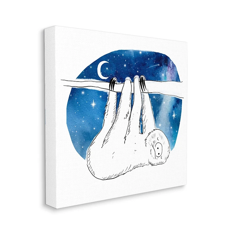 Stupell Industries Sloth Hanging Under Blue Night Starry Sky Canvas Wall Art