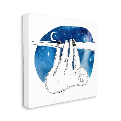 Stupell Industries Sloth Hanging Under Blue Night Starry Sky Canvas Wall Art