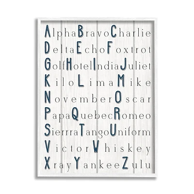 Stupell Industries Alpha Bravo Charlie Kids Alphabet Word Design Framed Wall Art
