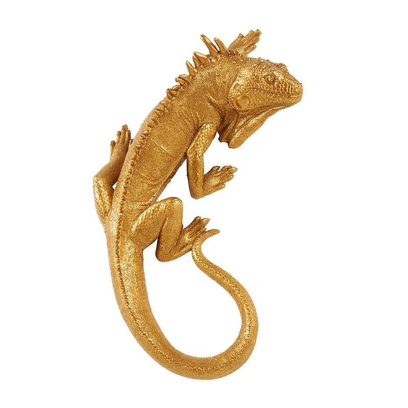17" Gold Polystone Textured Climbing Lizard Sculpture