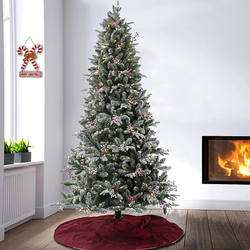 7.5 ft. Pre-Lit Feel Real® Snowy Poechmann Fir Artificial Cristmas Tree, Warm White LED Lights