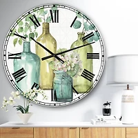 Designart 'Mixed Botanical Green Leaves Viii Farmhouse Wall Clock