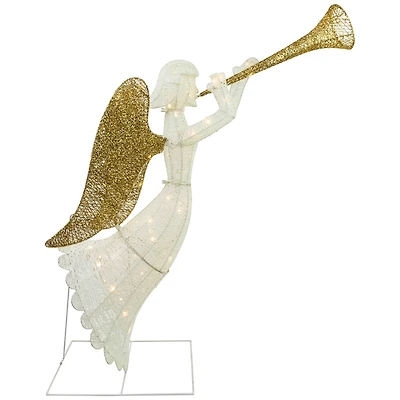 48" Silver & Gold Lighted Glittered Trumpeting Angel Outdoor Christmas Décor
