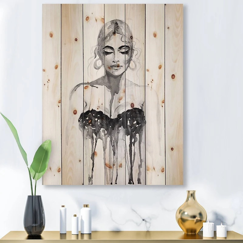 Designart - Monochrome Portrait of Woman Wearing Evening Dress