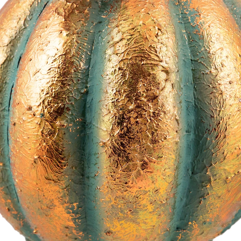 13" Orange & Green Autumn Pumpkin Tabletop Accent