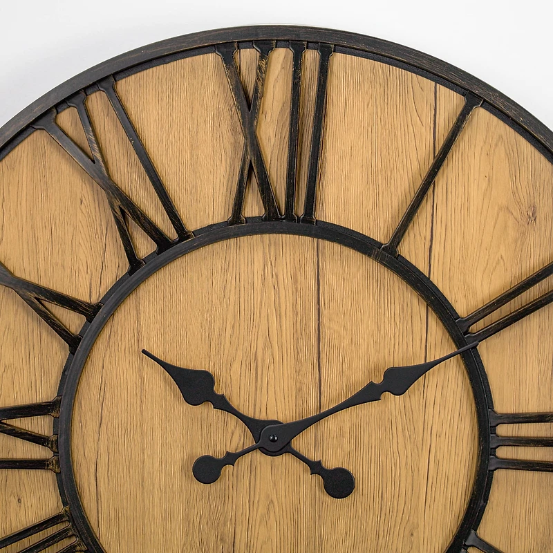 Oversized Wall Clock - Black/Wood Veneer - 30"