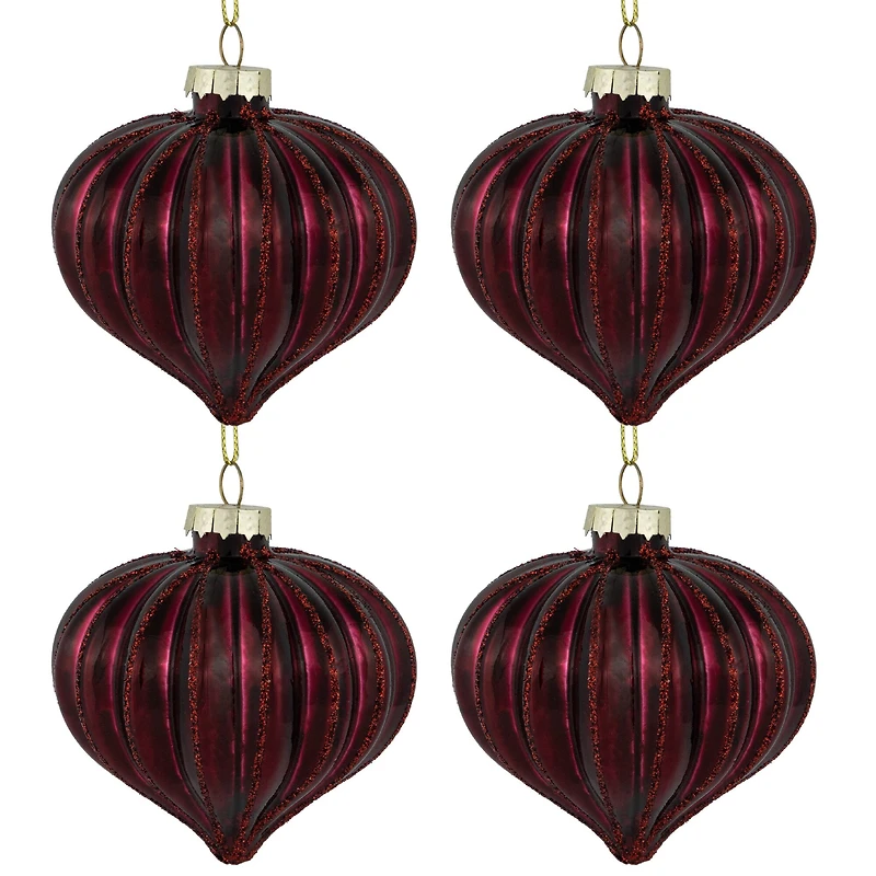 4ct Shiny Maroon Onion Glass Christmas Ornaments 3"