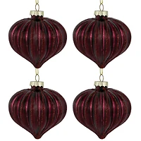 4ct Shiny Maroon Onion Glass Christmas Ornaments 3"