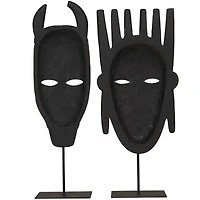 Black Polystone Handmade Carved Mask Sculpture Set