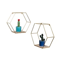 Honey Can Do 12" Gold Hexagonal Decorative Metal Wall Shelves