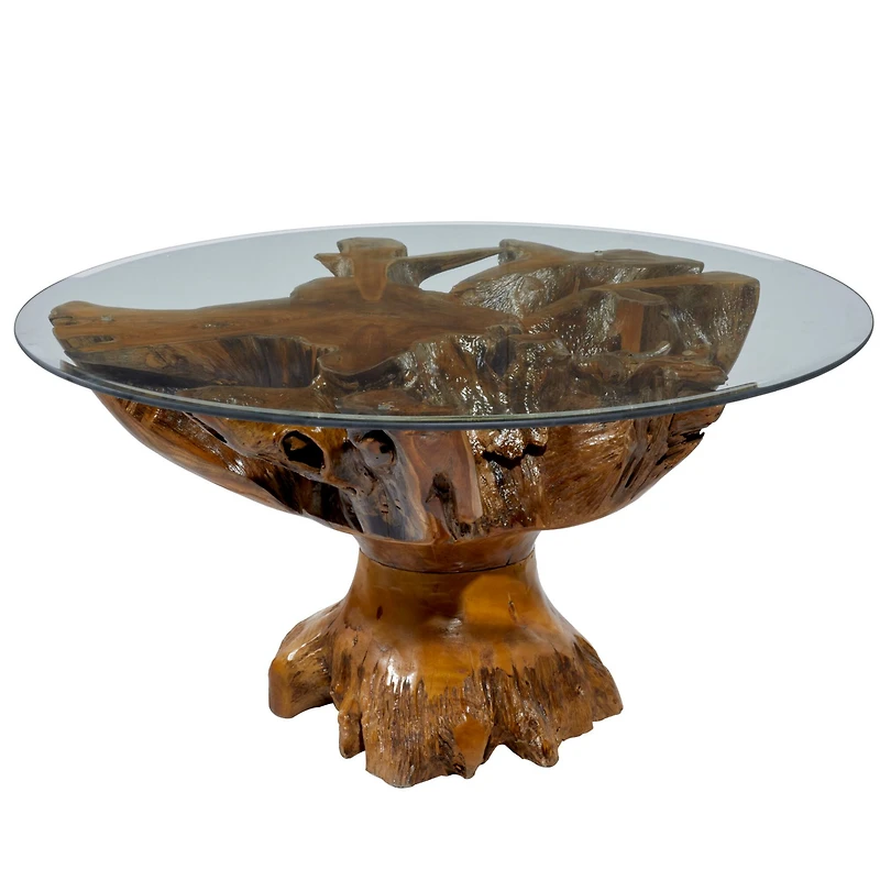 36" Brown Teak Wood Rustic Coffee Table