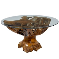 36" Brown Teak Wood Rustic Coffee Table