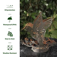 Glitzhome® 9.75" Metal Flying Hummingbird Silhouette Solar Powered Edison Bulb Outdoor Lantern