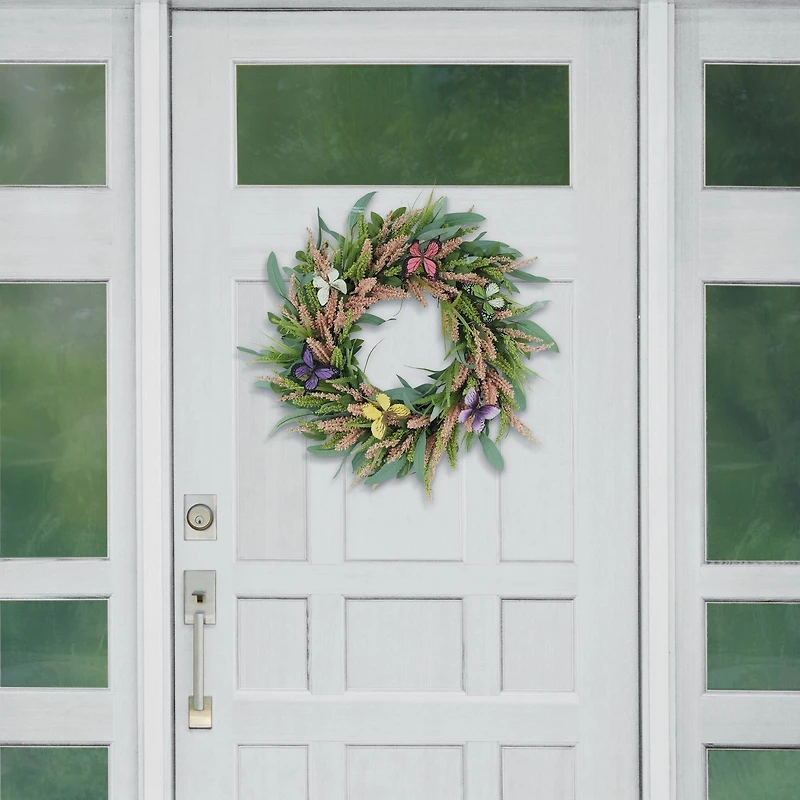24" Salix Leaf with Butterfly Floral Spring Wreath