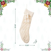 Glitzhome® 22"L White Knitted Christmas Stocking with Pom-Pom Tassel