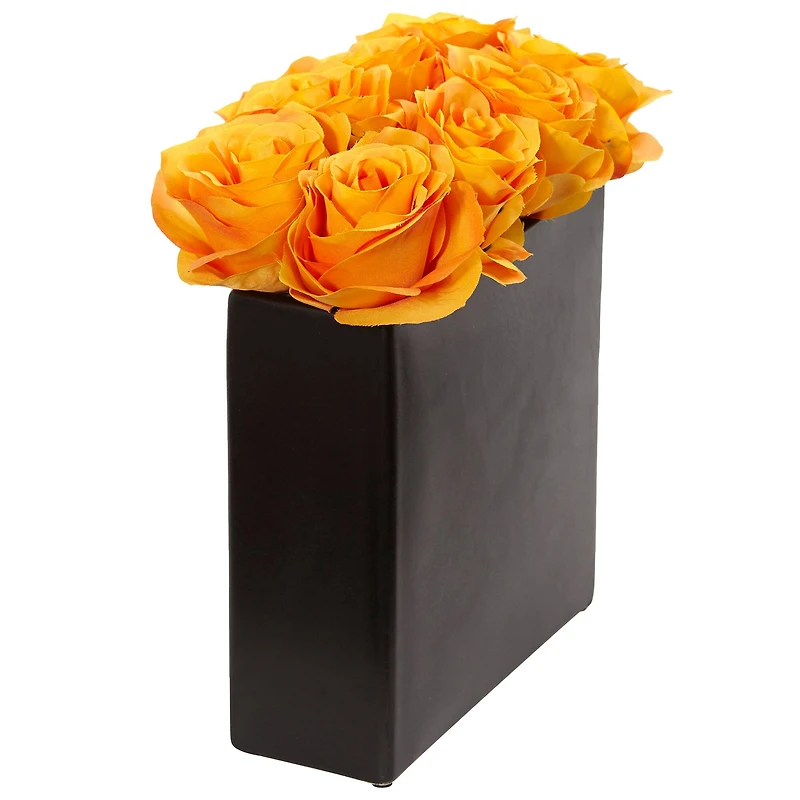 Rose Arrangement In Black Square Vase