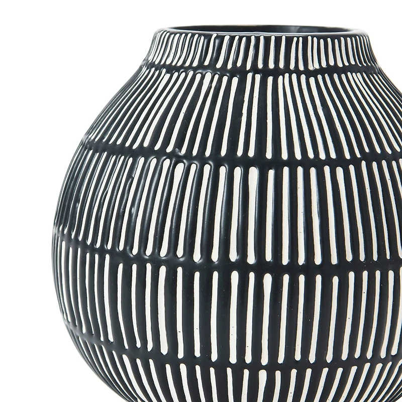Hello Honey® 6" Black & White Debossed Stoneware Vase