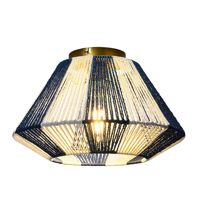 Hello Honey® Navy & White Flush Mount Ceiling Light with Woven Paper Rope Shade