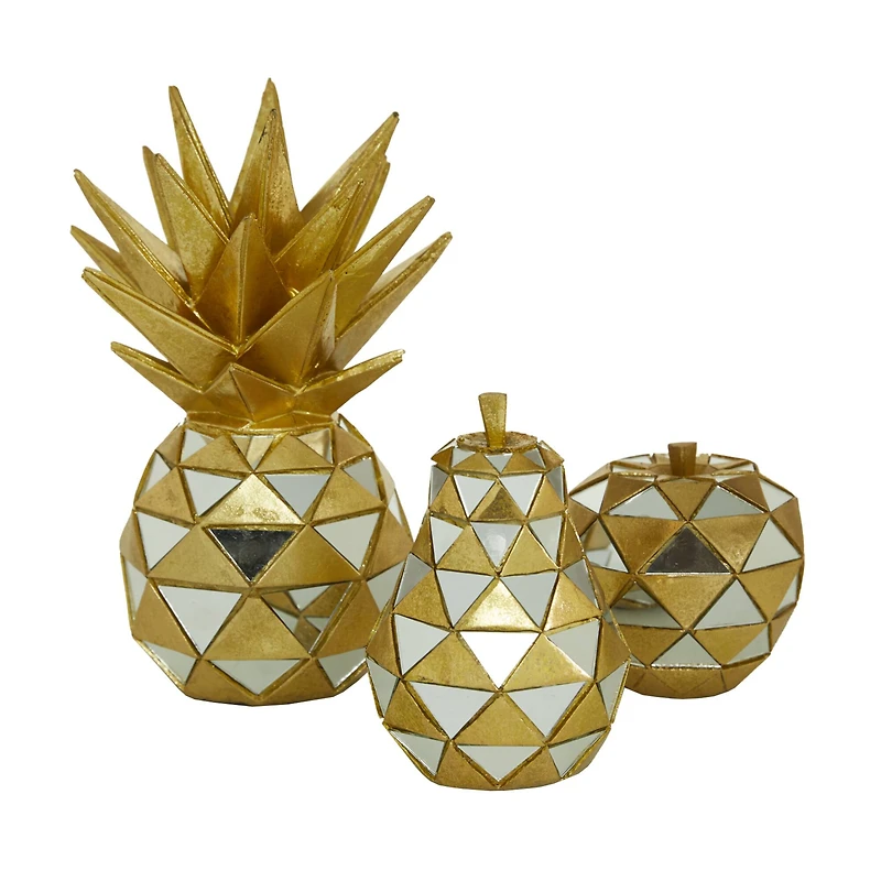 Set of 3 Gold Polystone Glam Fruit Sculpture, 4.5", 6.25", 10.5"