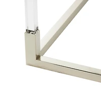 20.25" Silver Metal Floral Cube Shaped Accent Table with Clear Glass Top