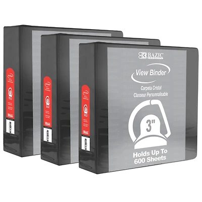 BAZIC Products® 3" Slant D Ring View Binders