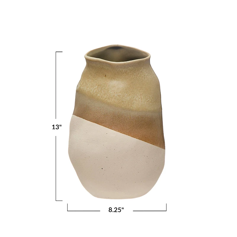Hello Honey® Bloomingville 13" Tan Reactive Glaze Stoneware Tri-Tone Vase