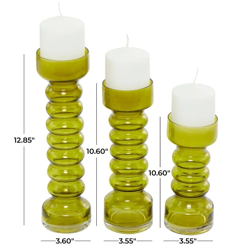 The Novogratz Green Glass Bubble Pillar Candle Holder Set
