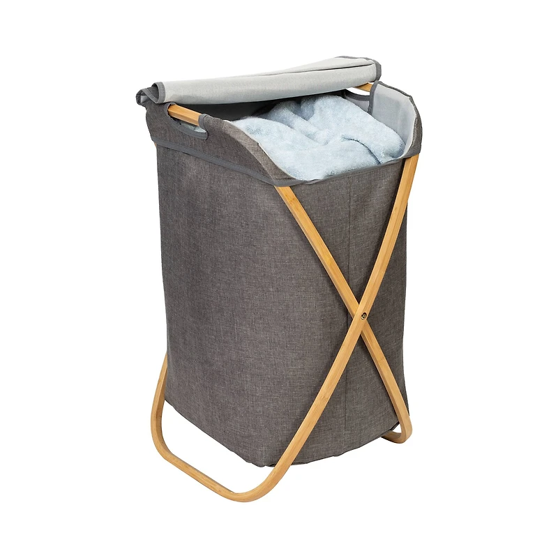 Honey Can Do Gray Bamboo & Canvas Laundry Hamper