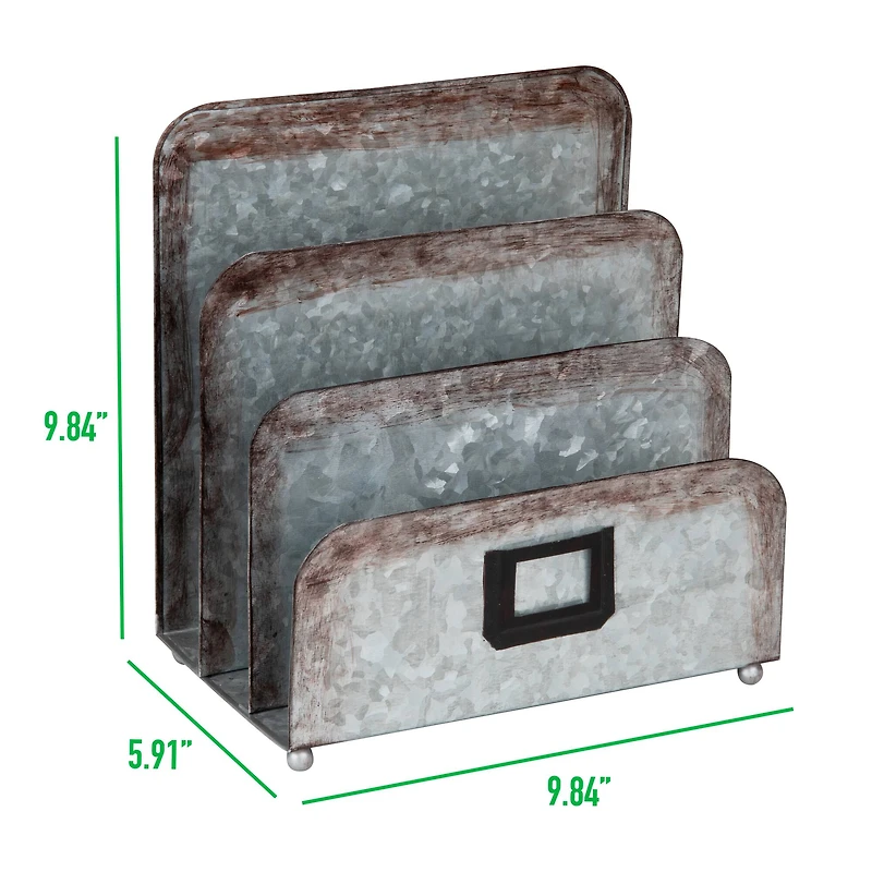 Mind Reader Silver 3-Section Galvanized Metal Magazine Holder