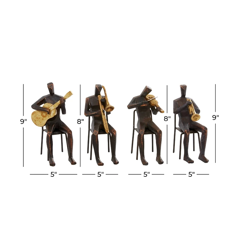 Brown Polystone Modern Musician Sculpture Set