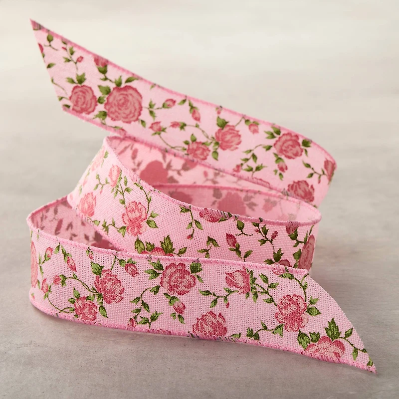 1" x 3yd. Pink Floral Print Ribbon by Celebrate It® Classic