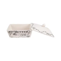 Hello Honey® 7" Country Style White & Black Stoneware Butter Dish with Lid