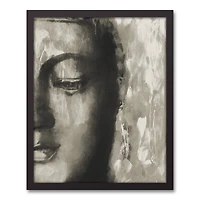 Gray Toned Neutral Buddha Head Black Framed Canvas