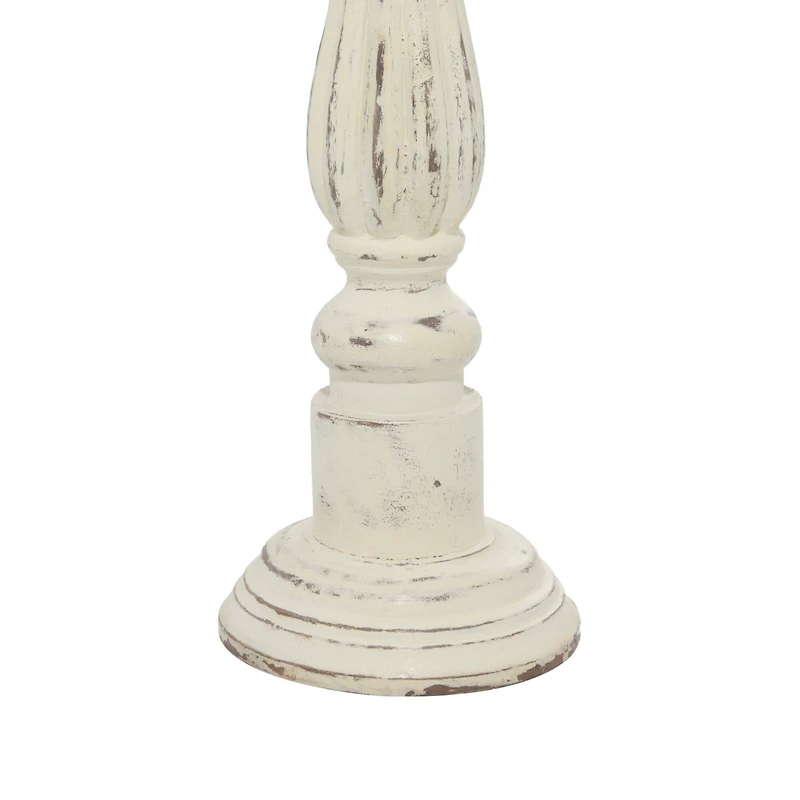 Distressed White Mango Wood Traditional Pillar Candle Holder
