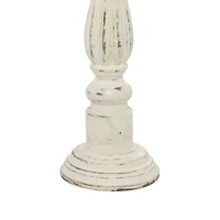 Distressed White Mango Wood Traditional Pillar Candle Holder