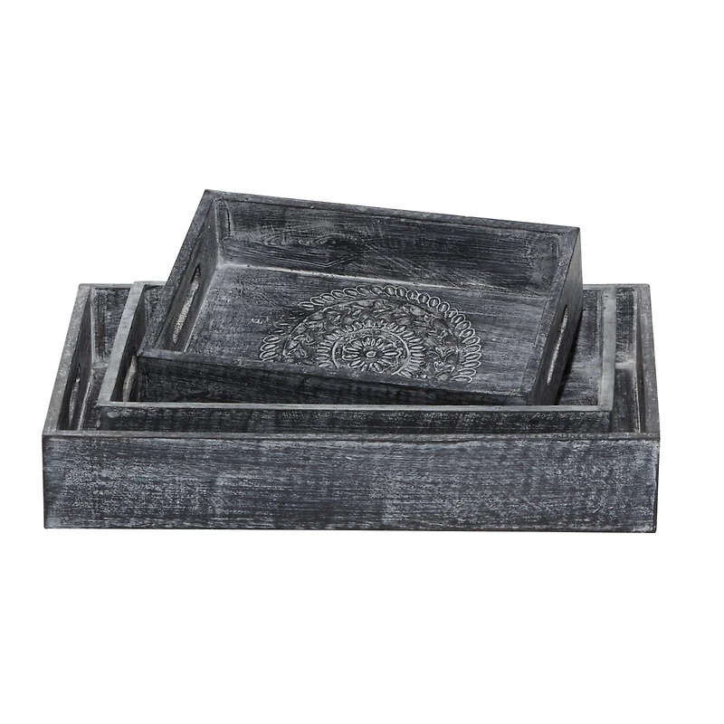 Black Mango Wood Traditional Tray Set