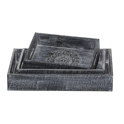 Black Mango Wood Traditional Tray Set