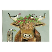 Stupell Industries Cattle & Birds Holiday Holly Wall Plaque Art